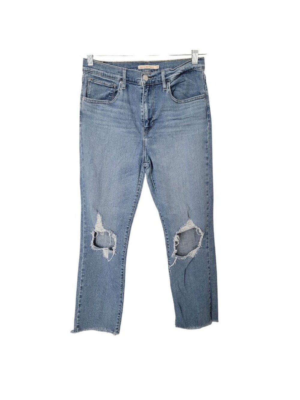 Levis 724 High Rise Straight Jeans Womens Size 30 Light Wash Distressed Denim